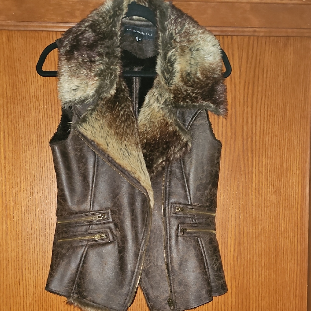 Members Only Brown Faux Fur Leather Vest
